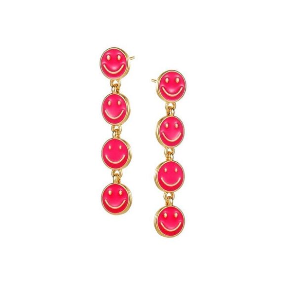 Pink Smiley Face Dangle Earrings, Colorful Enamel Smiley Face Earrings, Happy Fa - Picture 4 of 7